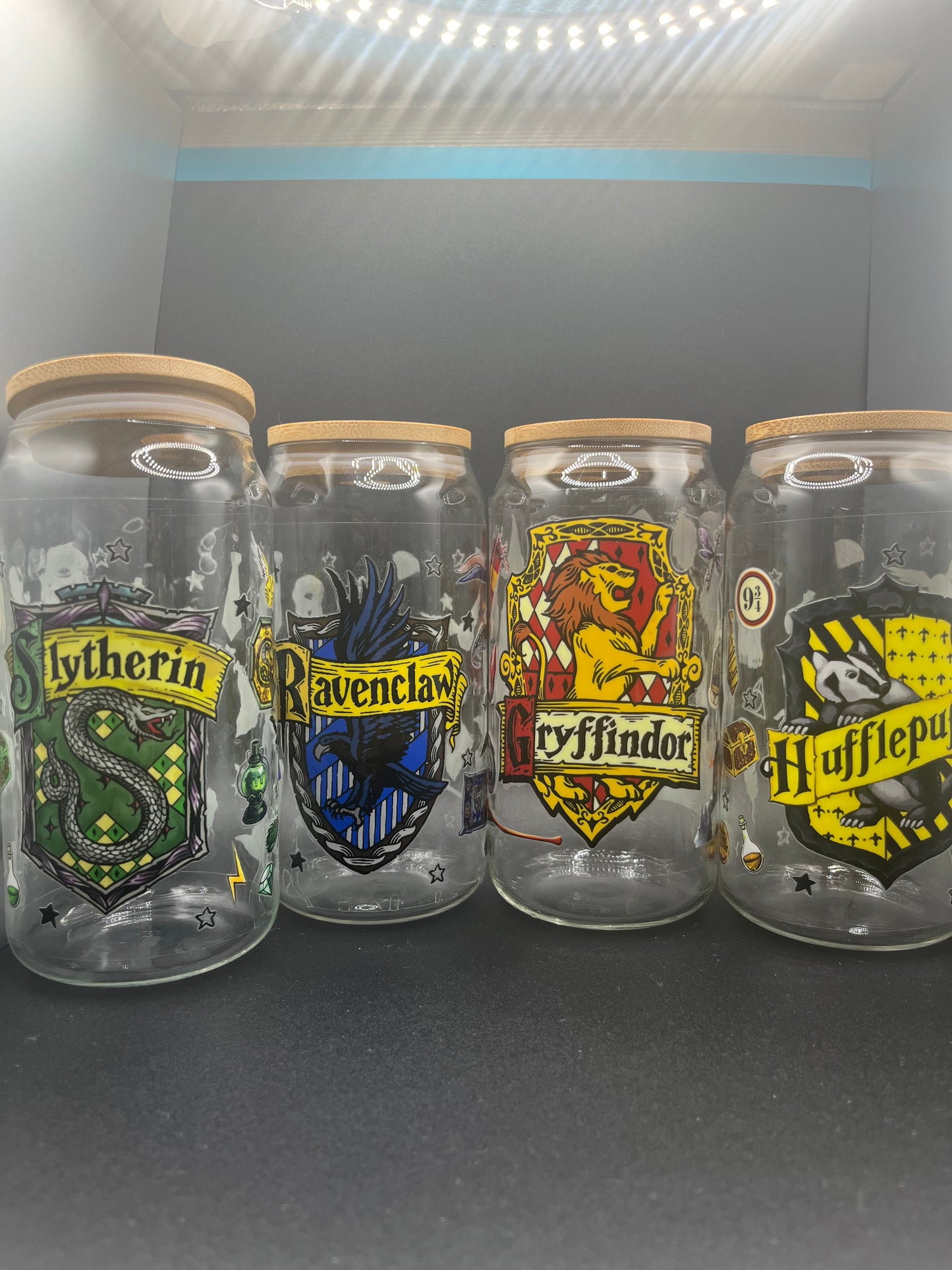 Gryffindor Harry Potter House 16 oz Glass Cup with Bamboo Lid & Glass Straw