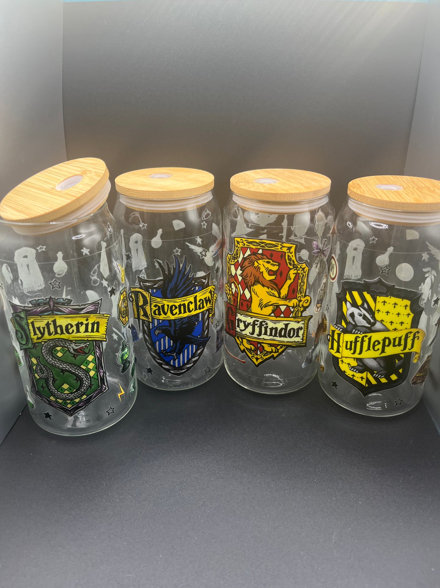 Ravenclaw  Harry Potter House 16 oz Glass Cup with Bamboo Lid & Glass Straw